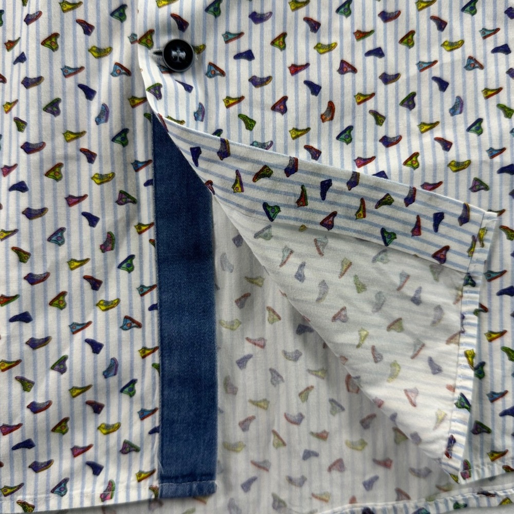 Stone Rose Mens Blue White Striped Sneaker Print Button Down Shirt Size 6 or XXL - Picture 6 of 10